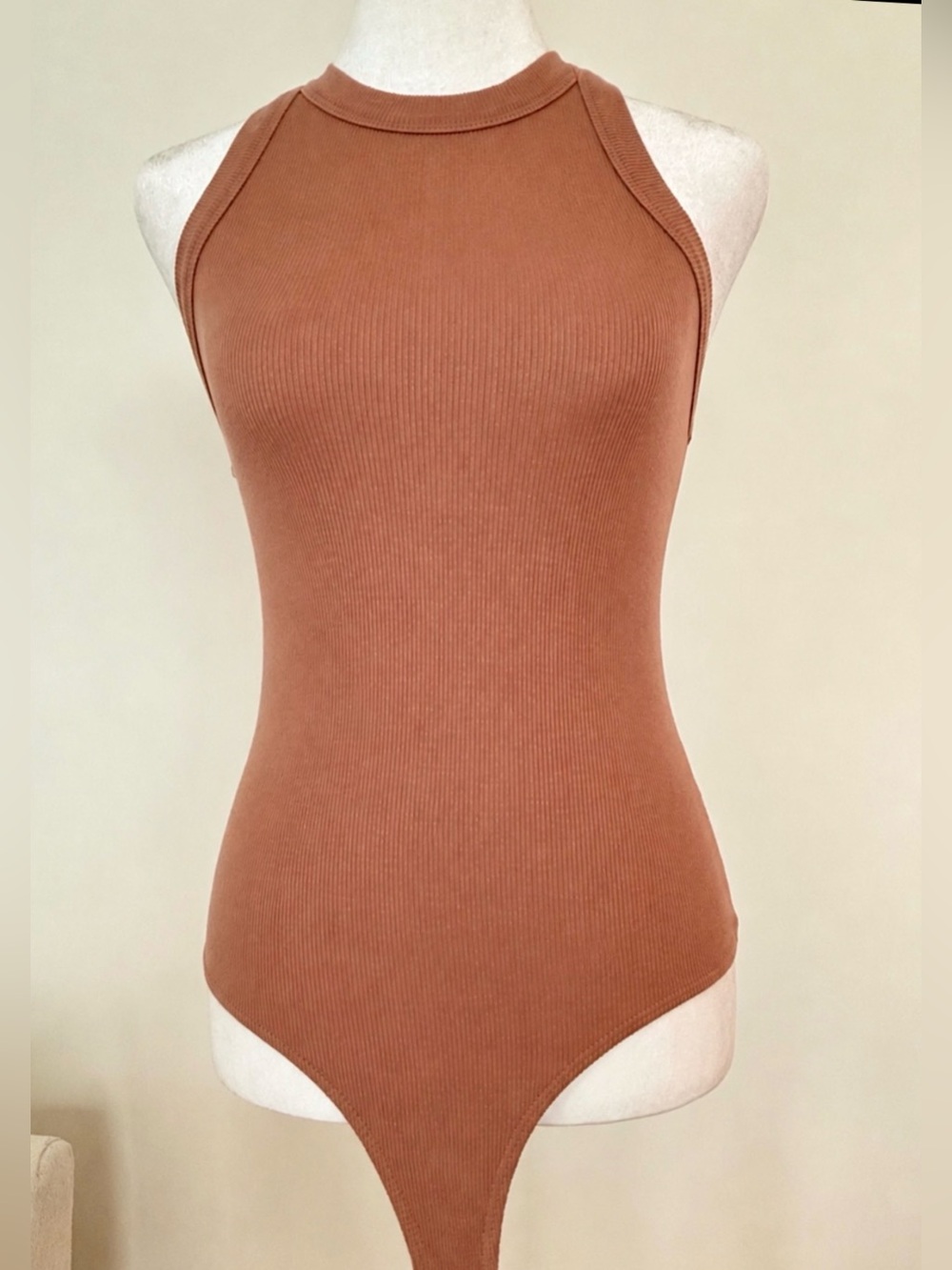 Clyque The Label Ribbed Racerback Sculpting Bodysuit Cocoa XS NWOT